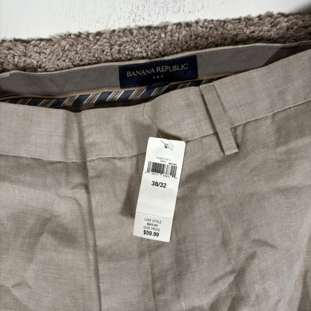 Banana Republic Mens 100% Linen Dress Pants Beige 38x32 NWT 703621-01-1